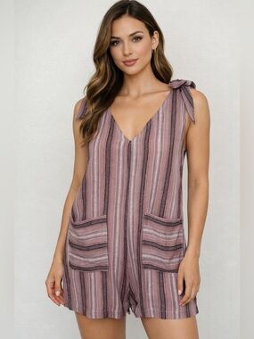 Vine & Love Mauve Striped Tie-Shoulder Romper